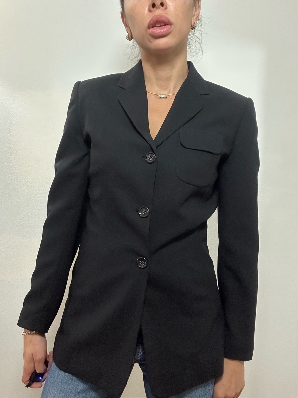 Vintage 90’s Banana Republic Black Italian Tailored Wool Blazer Button Front 2